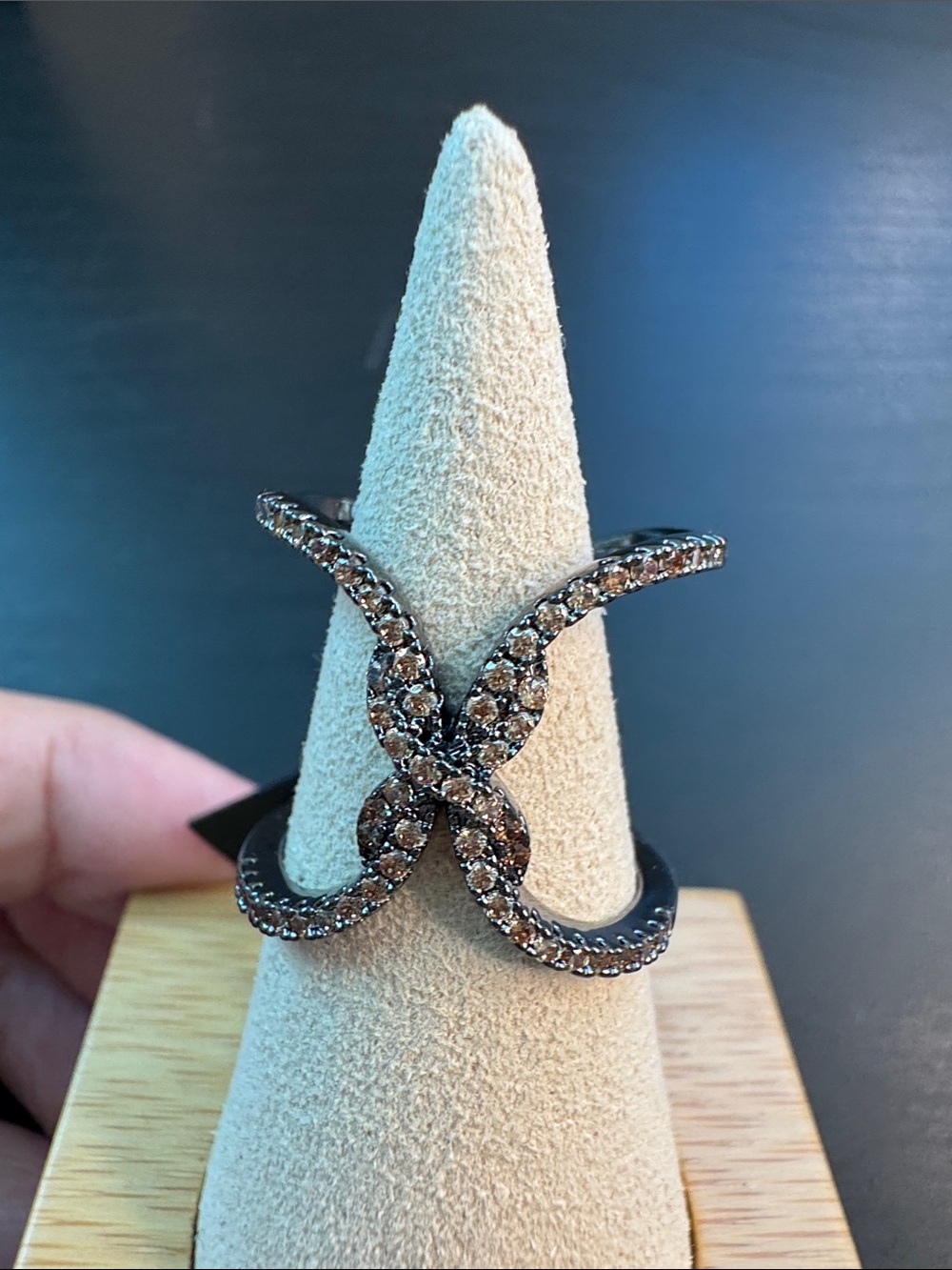 nOir Jewelry Brown Pavé X Ring - Sparkling Pavé Design